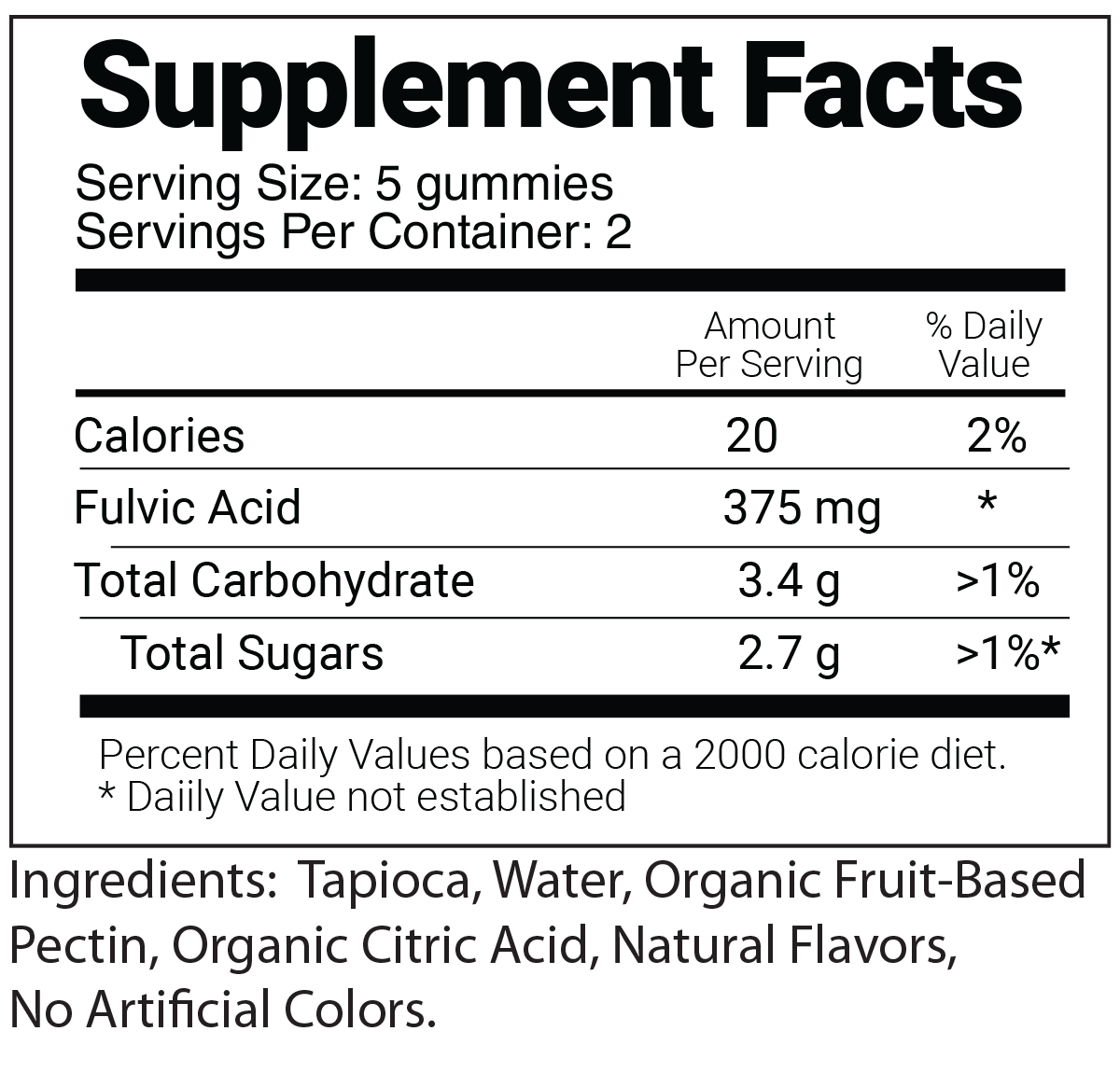 Fulvic Acid Gummies – Adult Daily Detox & Energy – 60 ct