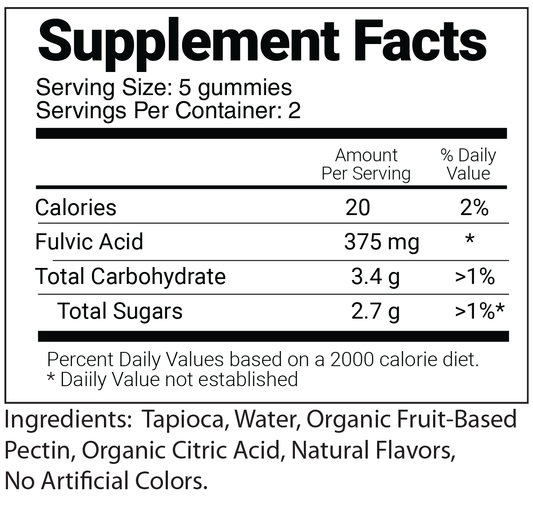 Fulvic Acid Gummies – Adult Daily Detox & Energy – 60 ct